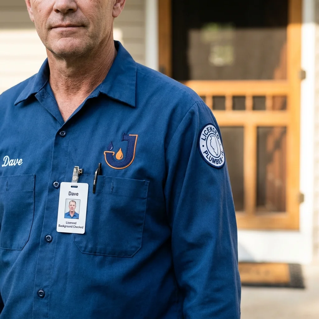 Licensed plumber showing ID badge in Prairie du Sac, WI