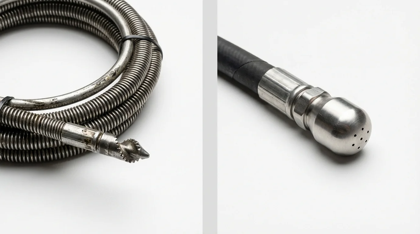 Drain snake cable and hydro jetting nozzle used for drain cleaning in Prairie du Sac, WI