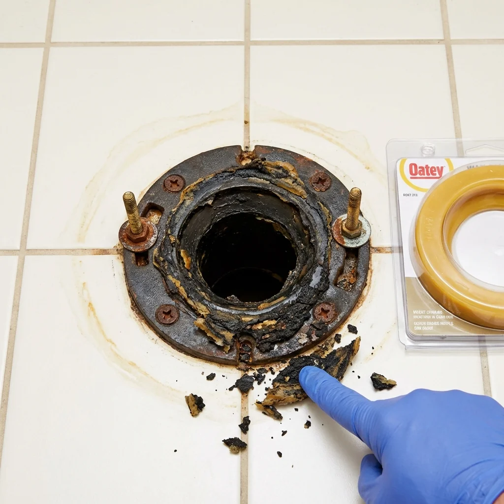Failed wax ring showing water seepage at the base of a toilet in a Prairie du Sac, WI home
